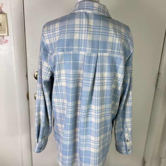 Casa Cabana women XL Sienna soft blue white plaid button flannel Shirt Pockets - Picture 6 of 11